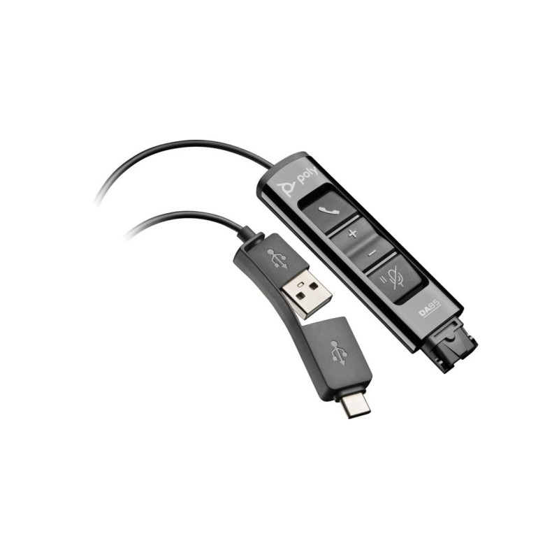 Адаптер Poly DA85 USB-QD, встроенные разъемы USB-A и USB Type-C, технология Poly Quick Disconnect работает с