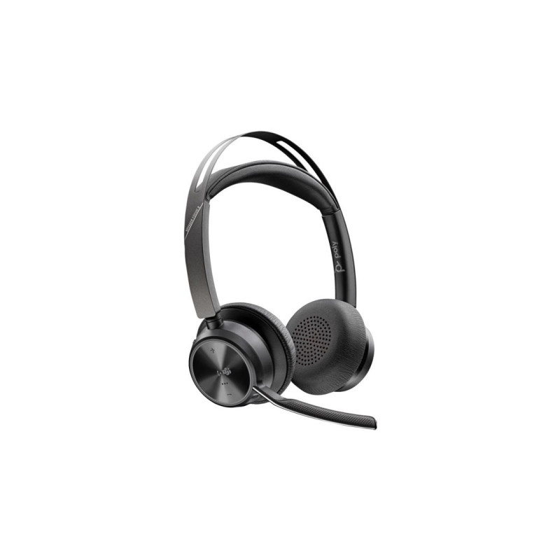 Стереогарнитура Bluetooth Poly Voyager Focus 2-M, сертифицированная для Microsoft Teams, с подставкой для зарядки, шумоподавлением, двойная