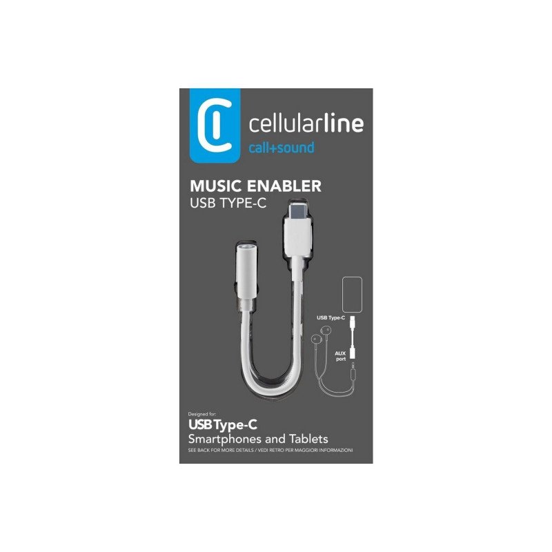 Адаптер USB-C на 3,5 мм Jack, Cellularline, белый