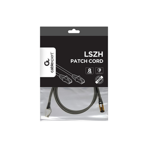 Patch Cord Cat.8  1.5m, Black, PP8-LSZHCU-BK-1.5M, Cablexpert, Low Smoke Zero Halogen (LSZH