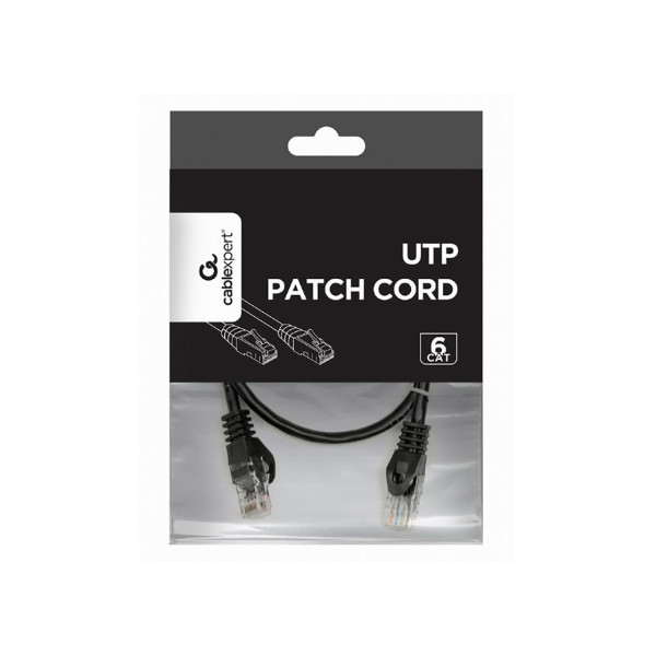 Patch Cord Cat.6U  0.5m, Black, PP6U-0.5M/B, Cablexpert, Stranded Unshielded