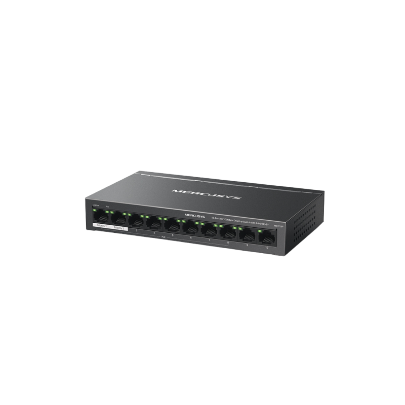10-портовый 10/100M MERCUSYS PoE-коммутатор, MS110P, 8 портов PoE+, бюджетный 65 Вт, стальной корпус