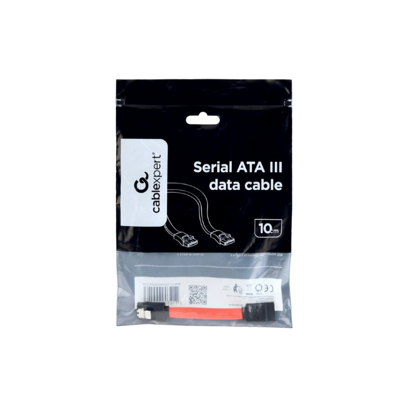 Кабель Serial ATA III 10 см кабель передачи данных, металлические зажимы, Cablexpert CC-SATAM-DATA-0.1M