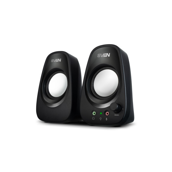 SVEN 190 Black (USB),  2.0 / 2x3W RMS, USB power supply, Headphones and microphone inputs, Rotary volume control 