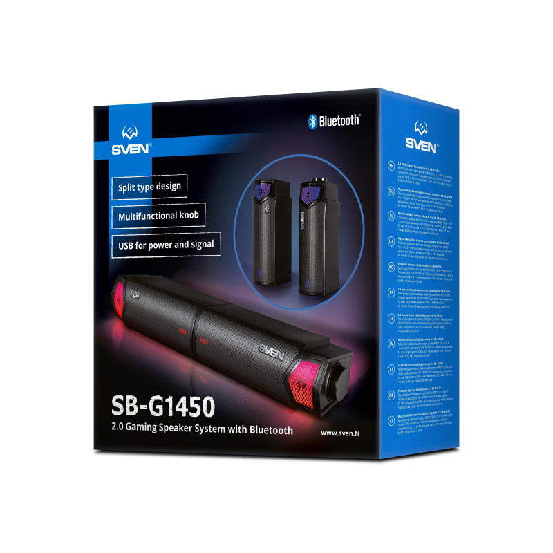 Компактный игровой саундбар SVEN SB-G1450 с Bluetooth и динамической переключаемой подсветкой, черный (RMS 10 Вт, USB, дисплей