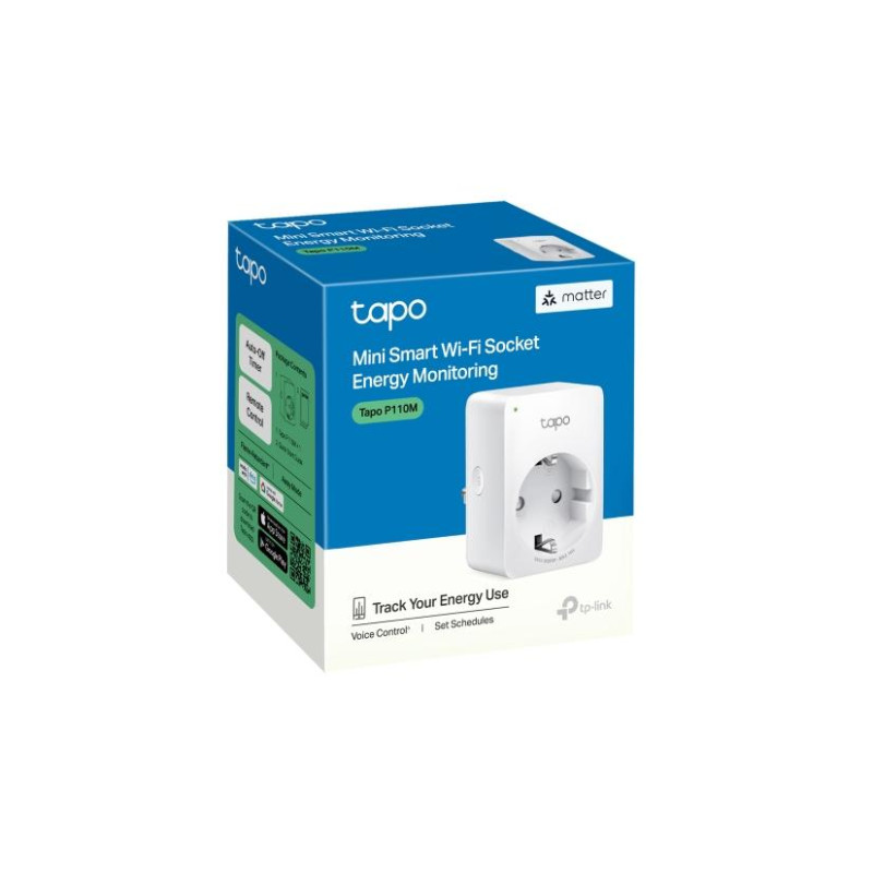Socket TP-LINK Tapo P110M, 220–240V, 3680Wt, 16A, Smart Mini Plug with Energy Monitoring, Wifi, Remote Access,
