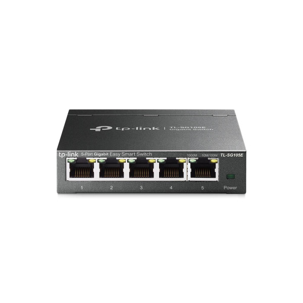 TP-LINK TL-SG105E  5-port Gigabit Easy Smart Switch, Black, 5 10/100/1000M RJ45 ports, Steel case, QoS, IGMP 