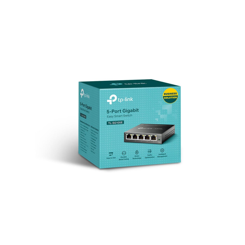 TP-LINK TL-SG105E 5-port Gigabit Easy Smart Switch, Black, 5 10/100/1000M RJ45 ports, Steel case, QoS, IGMP