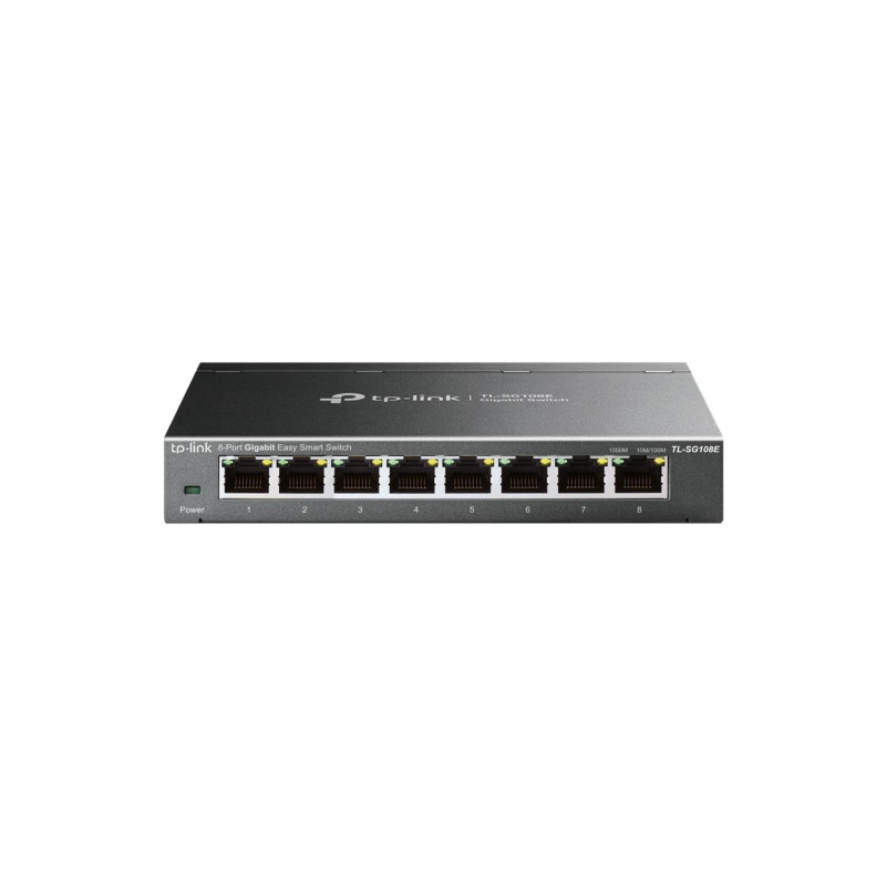 TP-LINK TL-SG108E  5-port Gigabit Easy Smart Switch, Black, 8 10/100/1000M RJ45 ports, Steel case, QoS, IGMP 