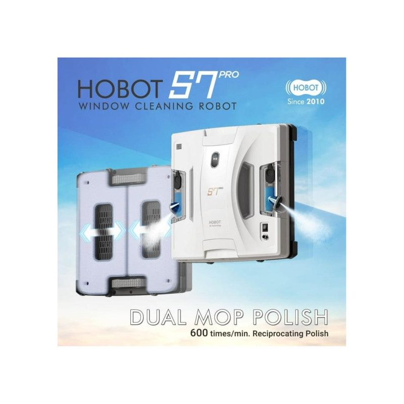 HOBOT Window Cleaning Robot S7 Pro, Dual Mop Polish, Dual Ultrasonic Water Spray, AI Smart Route Plan for Through