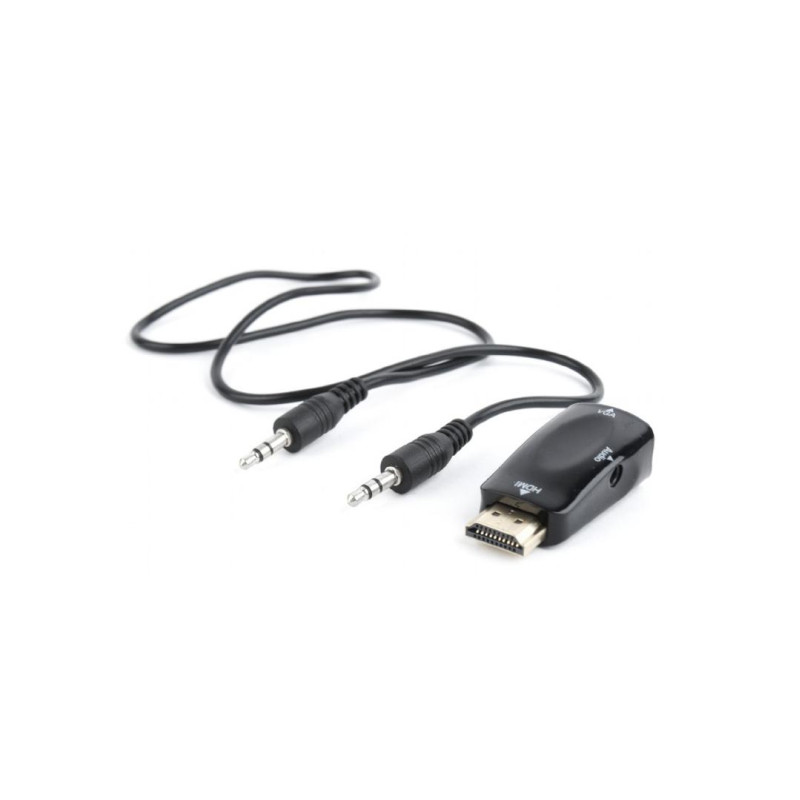 Переходник VGA-HDMI - Gembird A-VGA-HDMI-02, кабель-переходник VGA на HDMI+ VGA, 0,15 м, черный