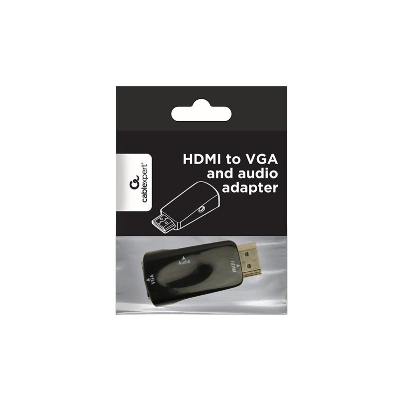 Переходник VGA-HDMI - Gembird A-VGA-HDMI-02, кабель-переходник VGA на HDMI+ VGA, 0,15 м, черный