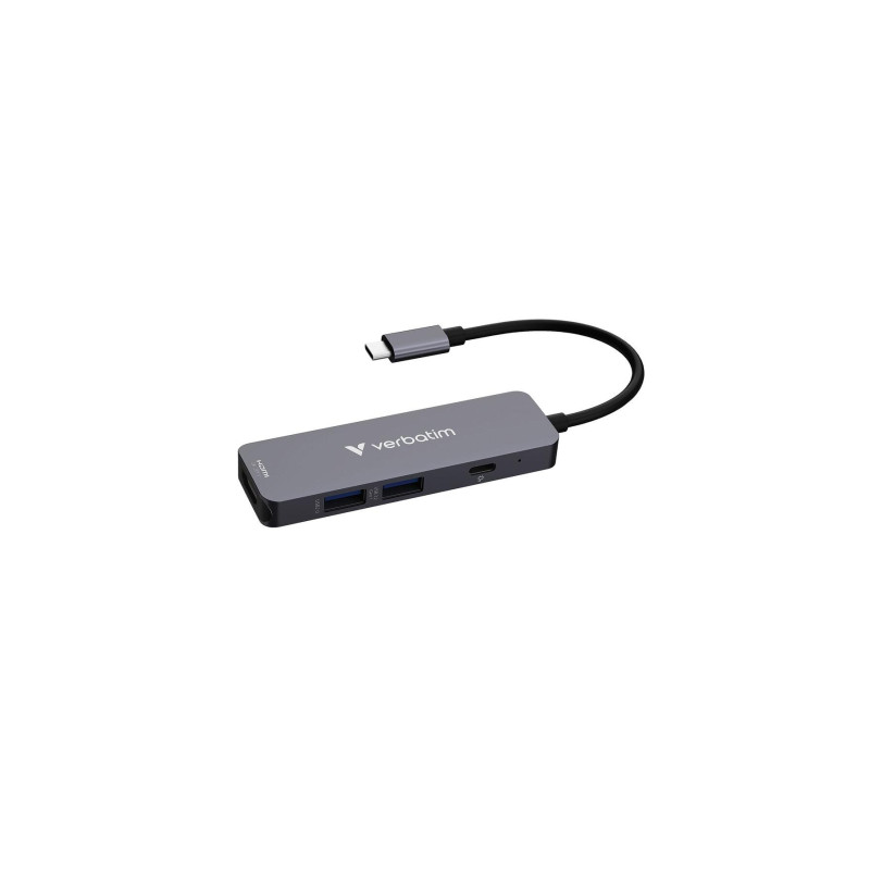 Многопортовый концентратор Verbatim USB-C Essentials, 4 порта: HDMI (до 4K/30 Гц), USB-C PD (до 100 Вт), USB-A 3.2 Gen 1, USB