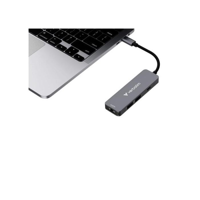 Многопортовый концентратор Verbatim USB-C Essentials, 4 порта: HDMI (до 4K/30 Гц), USB-C PD (до 100 Вт), USB-A 3.2 Gen 1, USB