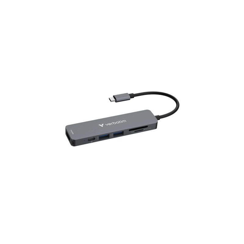 Многопортовый концентратор Verbatim USB-C Essentials, 6 портов: HDMI (до 4K/30 Гц), USB-C PD (до 100 Вт), USB-A 3.2 Gen 1, USB