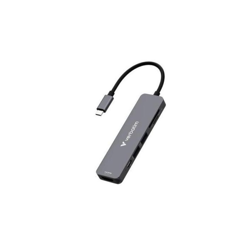 Многопортовый концентратор Verbatim USB-C Essentials, 6 портов: HDMI (до 4K/30 Гц), USB-C PD (до 100 Вт), USB-A 3.2 Gen 1, USB
