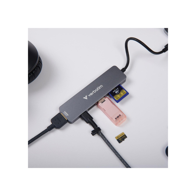 Многопортовый концентратор Verbatim USB-C Essentials, 6 портов: HDMI (до 4K/30 Гц), USB-C PD (до 100 Вт), USB-A 3.2 Gen 1, USB