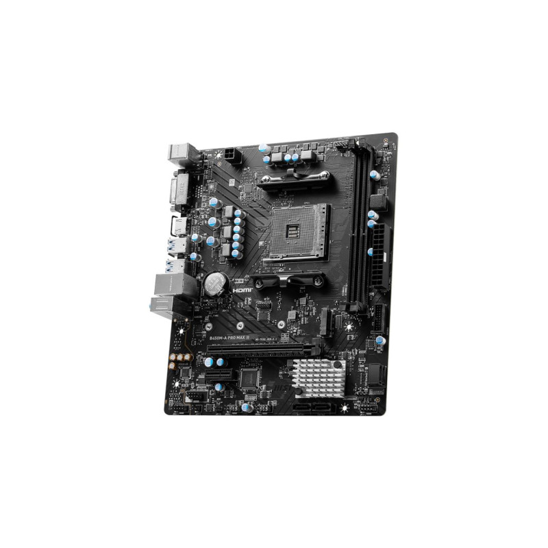 MSI B450M-A PRO MAX II, сокет AM4, AMD B450, две ОЗУ 2xDDR4-4133, графика APU AMD, DVI, HDMI, 1xPCIe X16, 4xSATA3,