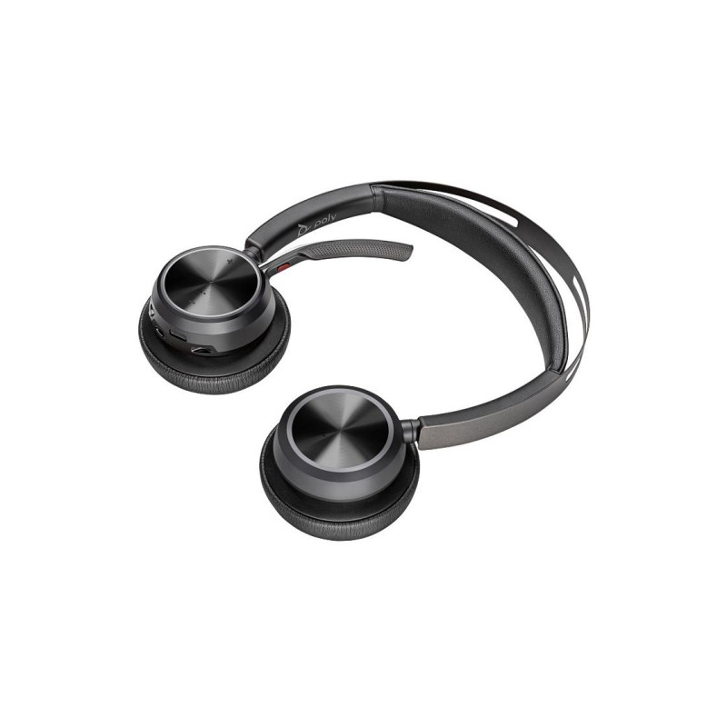 Гарнитура Poly Voyager Focus 2USB-C-C + адаптер USB-C/A + подставка для зарядки, двойной микрофон с шумоподавлением + AcousticFence