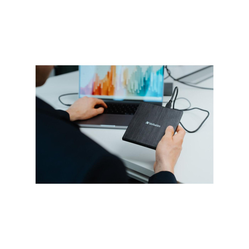 External Slimline Blu-Ray Writer with USB3.2 VERBATIM, Portable Slim -14mm, Super-Multi CDR/RW +24x/-24x, DVDR+8x/-