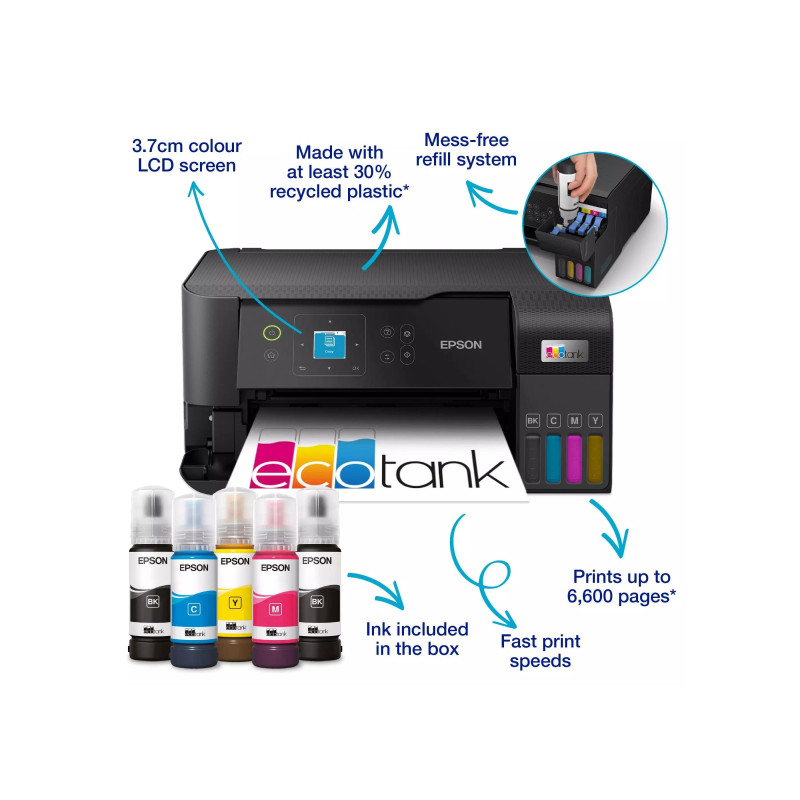 MFD CISS Epson EcoTank L3560 black, Color Printer/Scanner/Copier, Wi-Fi, A4, Print 4800x1200dpi, 3.3pl, 3.7 LED