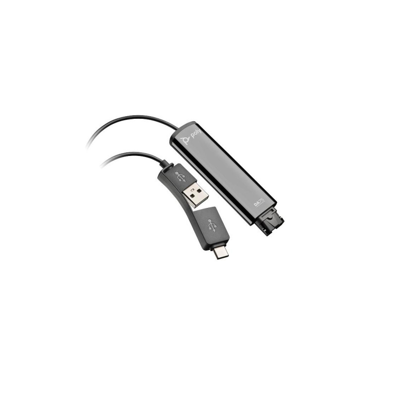 Poly DA75 USB to QD Adapter, built-in USB-A and USB Type-C connectors, Poly Quick Disconnect technology works with 