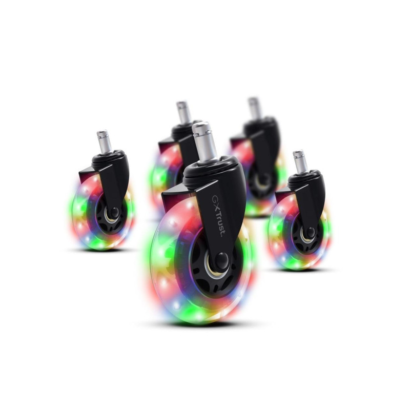 Trust GXT701 LED Gel Chair Wheels, battery-free LED lights, 75mm gel chair wheels, up to 300kg weight support, 