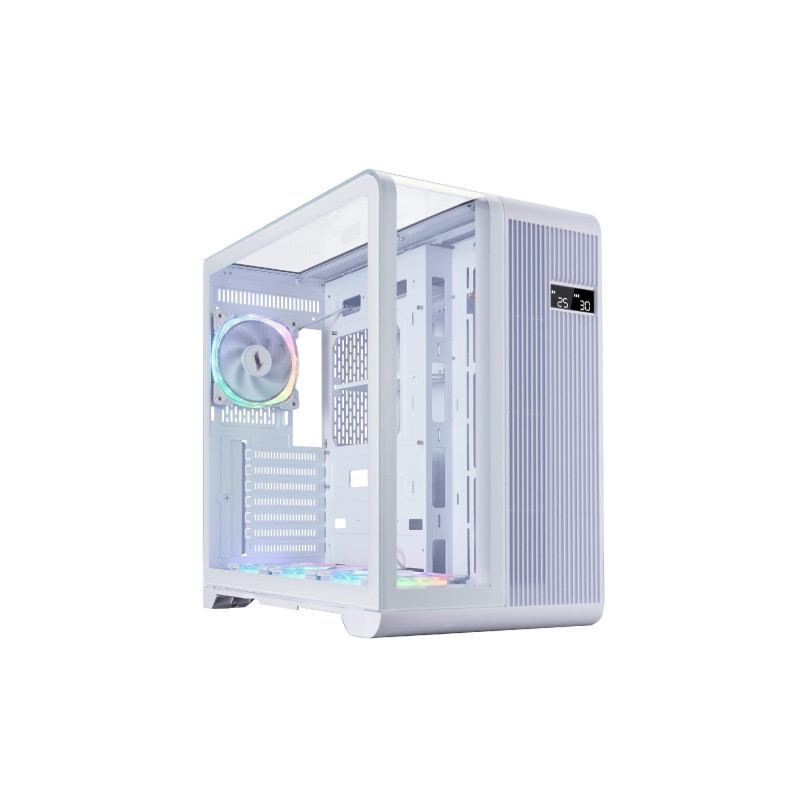 Case 1STPLAYER RT7 WHITE, ATX w/o PSU, Tempered glass on three sides, LED display monitors CPU/RAM/Temp, FC7R-W 