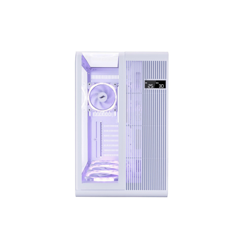 Case 1STPLAYER RT7 WHITE, ATX w/o PSU, Tempered glass on three sides, LED display monitors CPU/RAM/Temp, FC7R-W