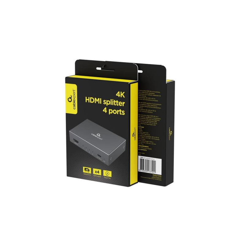 Cablexpert 4K HDMI splitter, 4 ports - DSP-HDMI4K-4P-01, Input: 1x HDMI Type-A (f) - Output: 4x HDMI Type-A (f),