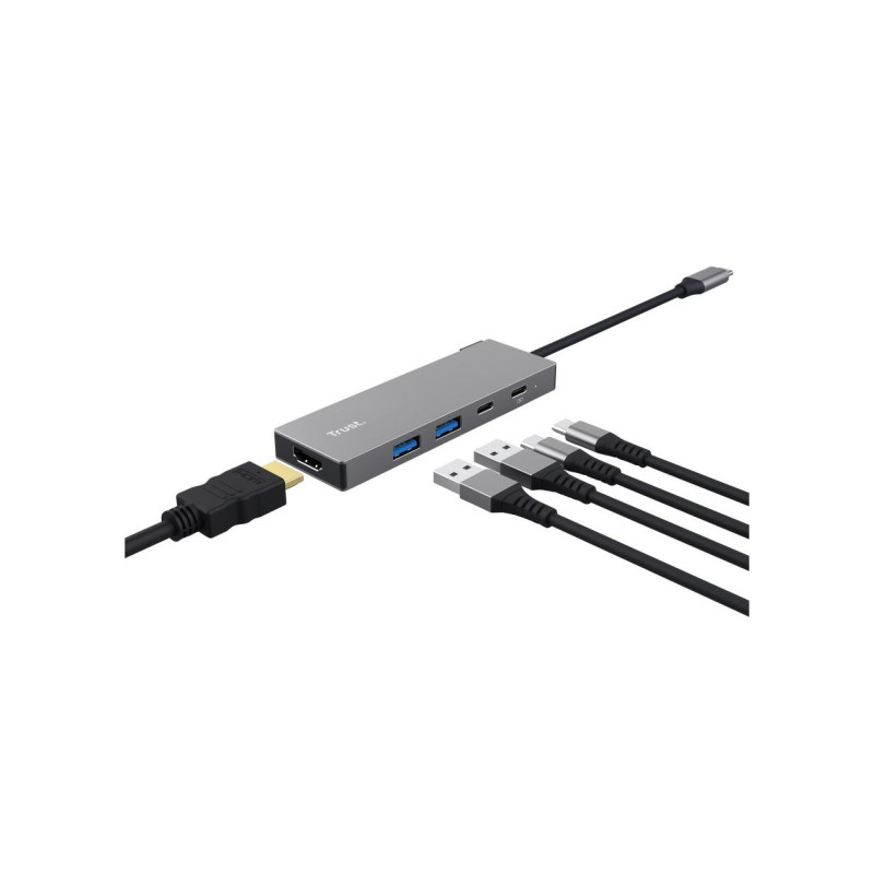 Trust Dalyx 5-in-1 USB-C Multiport Adapter, USB v.3.2 gen 1, HDMI V 2.0 (4K@60Hz),  fast data transfers (5 Gbps), 2