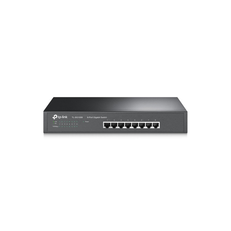 TP-LINK TL-SG1008, 8-port Gigabit Switch, 8 10/100/1000M RJ45 ports, 1U 13-inch rack-mountable steel case