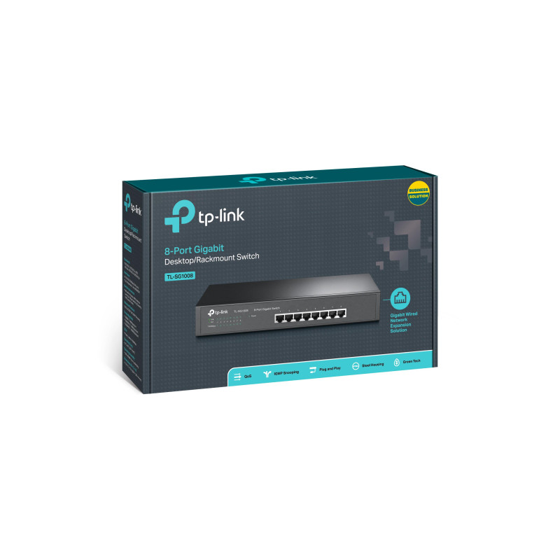 TP-LINK TL-SG1008, 8-port Gigabit Switch, 8 10/100/1000M RJ45 ports, 1U 13-inch rack-mountable steel case