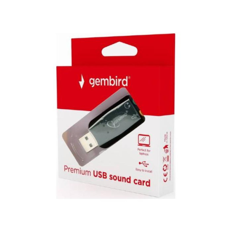 Звуковая карта Gembird SC-USB2.0-01 "Virtus Plus" USB, разъемы: USB A-типа "папа", 3,5-мм стереоразъем для наушников, 3,5-мм входной разъем для микрофона, 3,5-мм линейный вход, CMedia CM108B