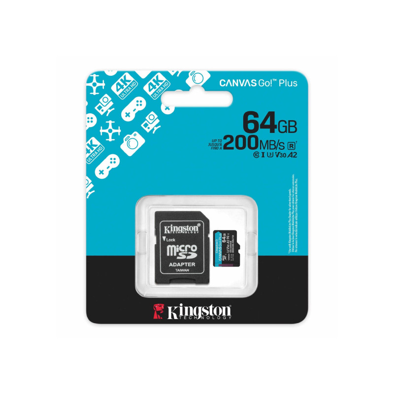 Карта памяти MicroSD 64GB Kingston Canvas Go! Plus SDCG3/64GB + SD adapter