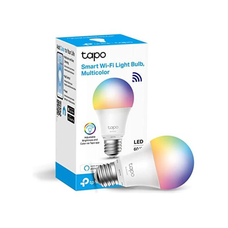 TP-LINK Tapo L530E, умная светодиодная лампа Wi-Fi RGB E27 с регулировкой яркости, RGB, цветовая температура 2500K-6500K, номинальная мощность 8,7 Вт, 806 люмен, 15 000 часов, угол раскрытия луча 220°, дистанционное управление по Wi-Fi, регулировка яркост