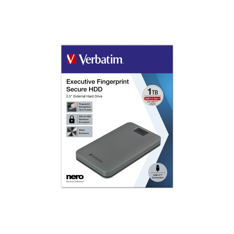 Внешний жесткий диск 1.0TB Verbatim Executive Fingerprint Secure, Gray