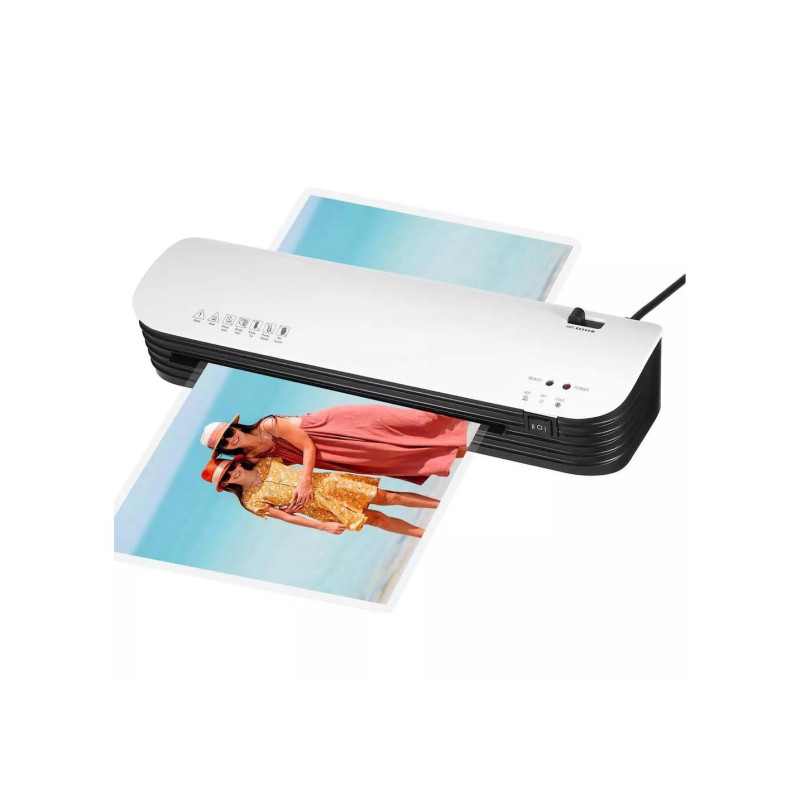Qsmile SL299 A4, Ролики: 2 (горячий башмак), Ширина на входе: 230 мм, Скорость: 25 см/мин, Мин. толщина пленки: 160(2*80) мкм, Макс. Толщина пленки: 250(2*125) мкм, Мин. размер пленки: Размер кредитной карты (54*86 мм), Макс. Формат бумаги: А4, макс. лям.