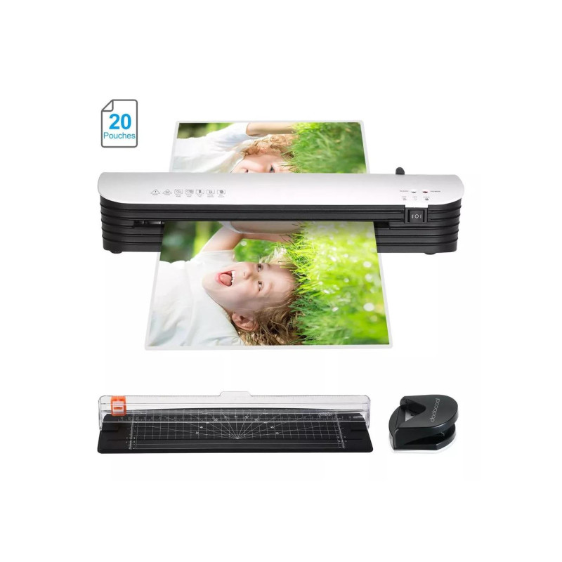 Qsmile SL299 A4, Ролики: 2 (горячий башмак), Ширина на входе: 230 мм, Скорость: 25 см/мин, Мин. толщина пленки: 160(2*80) мкм, Макс. Толщина пленки: 250(2*125) мкм, Мин. размер пленки: Размер кредитной карты (54*86 мм), Макс. Формат бумаги: А4, макс. лям.