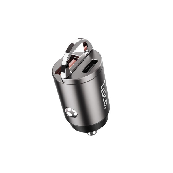 USB Car Charger - HOCO "DZ1 PLUS", 2 x USB charger, Total output: 5V/4.8A, up to PD3.0 / QC3.0, Super mini car charger, Silver