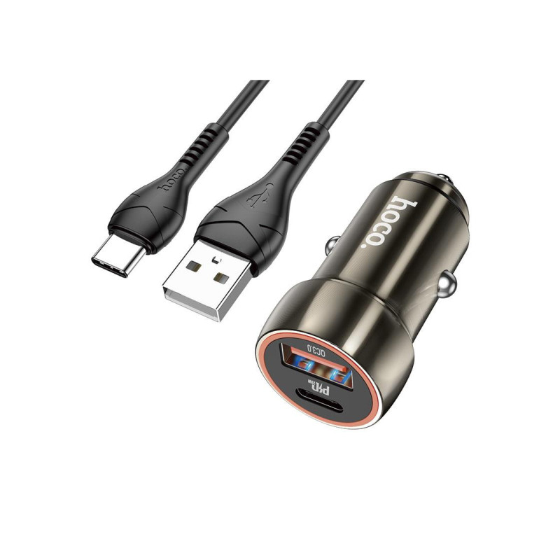 Автомобильное зарядное устройство USB - HOCO "Z46 Blue shield", 1 зарядное устройство USB, Общая выходная мощность: 18 Вт, до PD3.0 / QC3.0, металл, серый