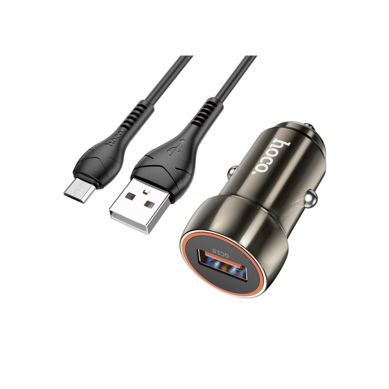 Автомобильное зарядное устройство USB - HOCO "Z46 Blue shield", 1 зарядное устройство USB, Общая выходная мощность: 18 Вт, до PD3.0 / QC3.0, металл, серый