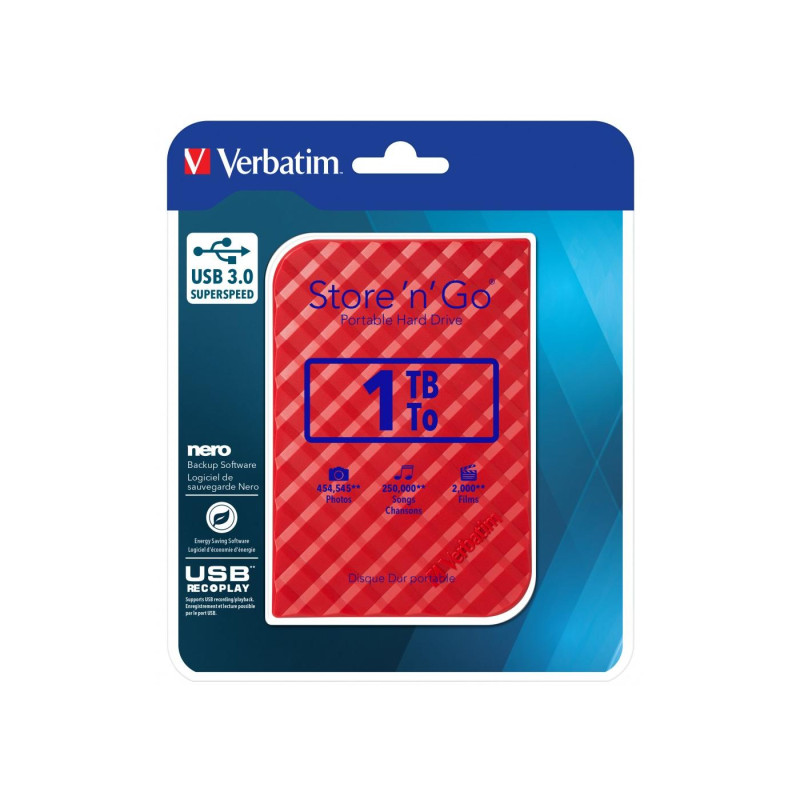 Внешний жесткий диск 1.0TB Verbatim Store 'n' Go, Red