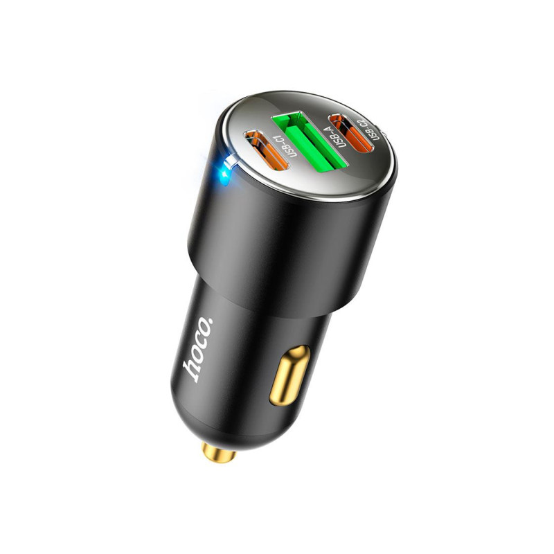 USB Car Charger - HOCO "NZ6", USB + 2 USB-C, Total output: 45W, up to PD45W / QC3.0, USB-C 1/2: up to 25W, USB: up to 