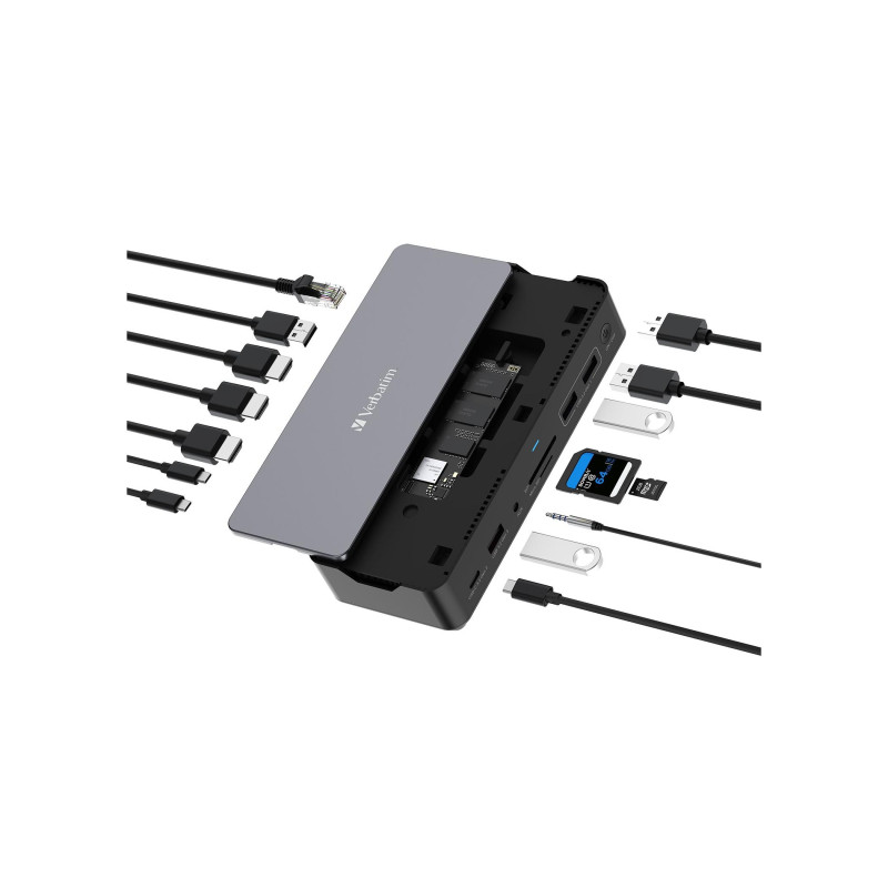 Док-станция Verbatim 15-в-1 USB-C Pro CDS-15S, 15 портов со слотом для SSD, 2 x HDMI, до 8K при 30 Гц; 1 x DP, до 8K@30Гц; 1 х