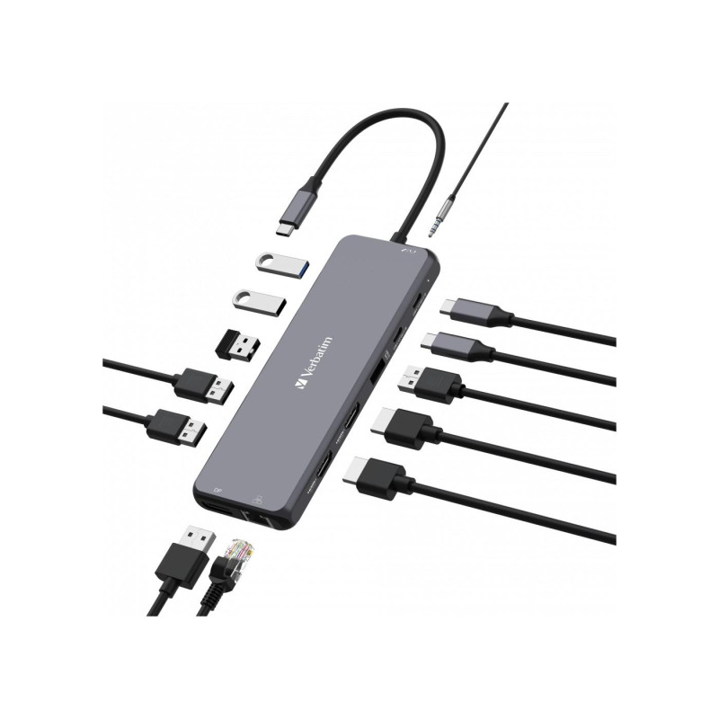 Многопортовый концентратор Verbatim 13-в-1 USB-C Pro CMH-13, 3x USB 3.2-A (Gen 1), 1x USB3.2-A (Gen 2), 2x USB2.0-A, 2x USB-C