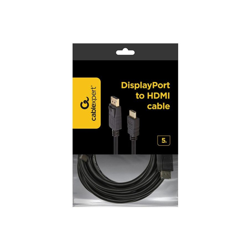 Кабель DP-HDMI - 5 м - Cablexpert CC-DP-HDMI-5M, только кабель HDMI тип A (штекер) - DP (штекер), (кабель не является двусторонним)