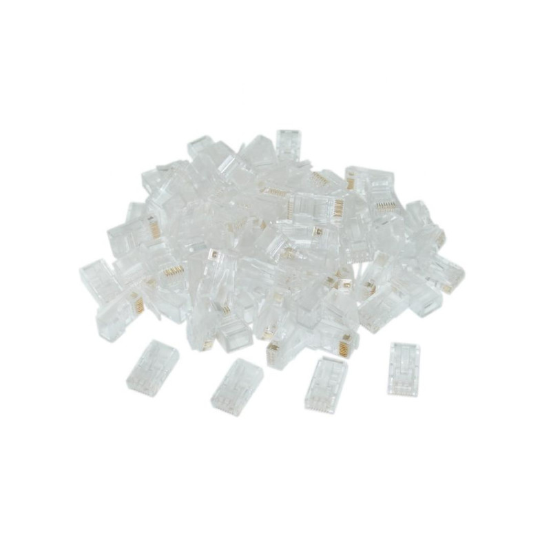 RJ45 Modular Plug LC-8P8C-002/100, Modular plug 8P8C for solid CAT6 LAN cable, 30u” gold plated, 100 pcs/bag