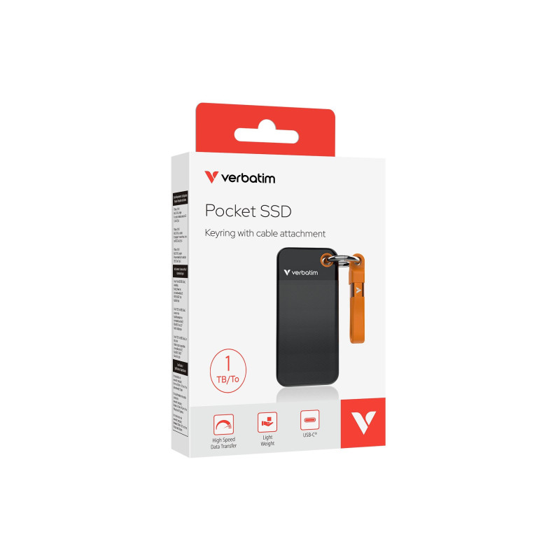 Внешний SSD 1.0TB Verbatim Pocket, Black/Orange