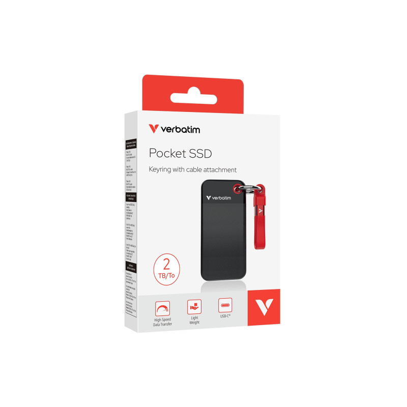 Внешний SSD 2.0TB Verbatim Pocket, Black/Red